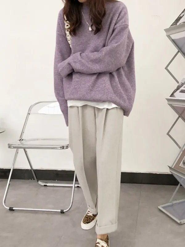 ROUND NECK EXTENDED SLEEVE SWEATER TOP