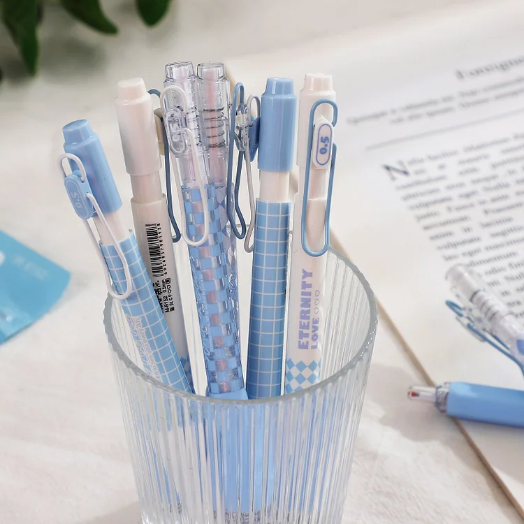 12 PCS Colored gel pens set Kawaii blue 0.5 mm ballpoint pen for journal  Cute School supplies Korean stationery