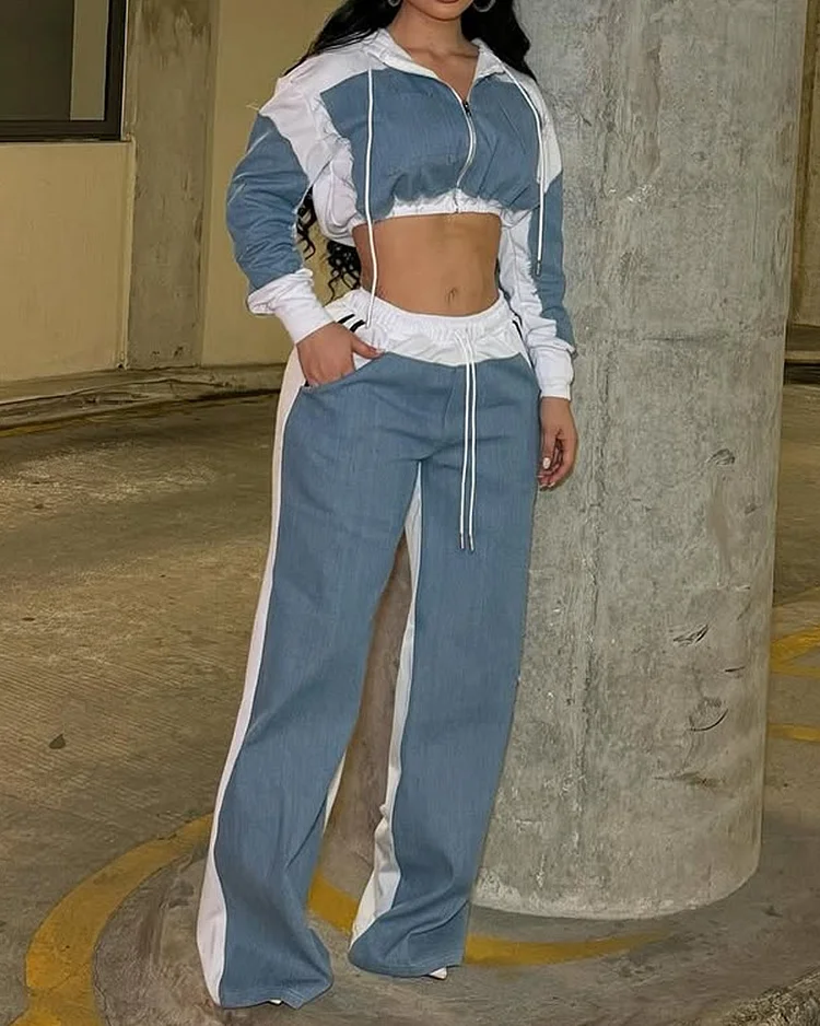 Casual color stitching two-piece suit