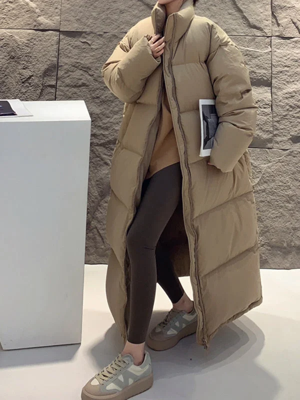 Women Long Sleeve Solid Zipper Loose Down Jacket Coats