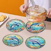 4PCS Diamond Painted Acrylic Dolphin Placemats Insulated Dish Mats with Holder