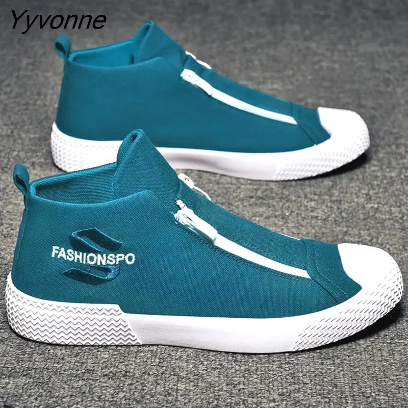 Yyvonne Zippers Canvas Flat Loafers Men Vulcanized Shoes for School Boys Casual Breathable Sneakers Men Espadrilles Running Shoes