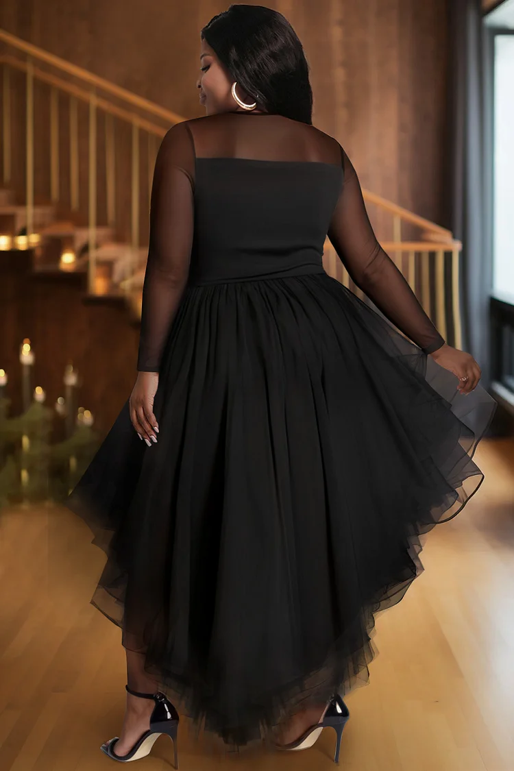 Xpluswear Design Plus Size Cocktail Party Black V Neck Long Sleeve High ...
