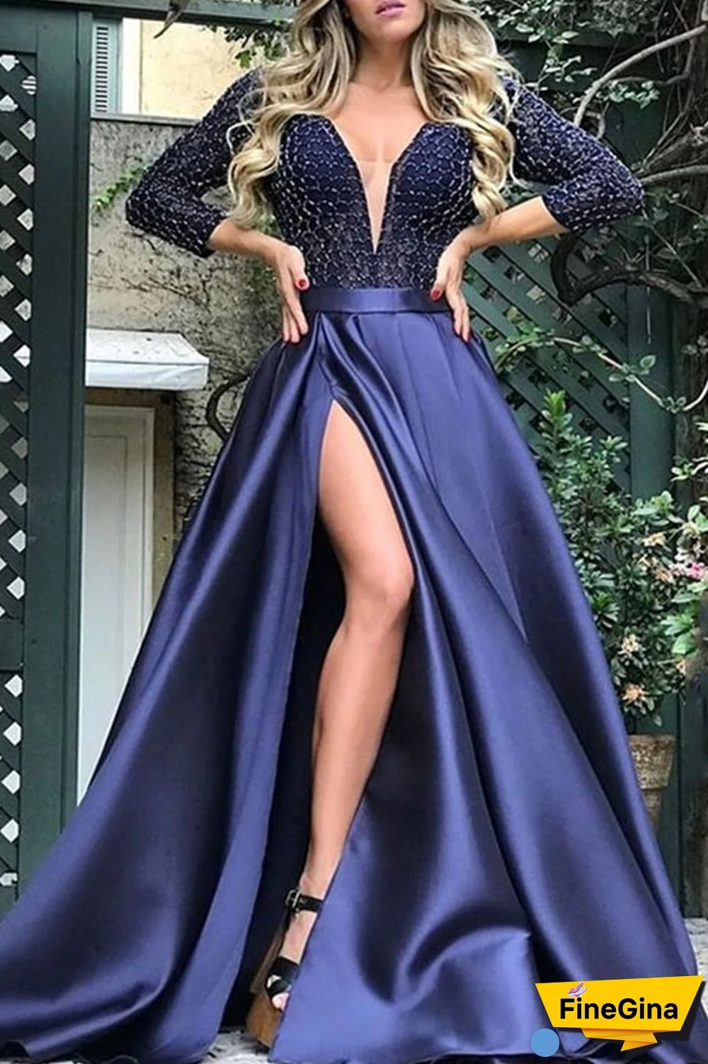 Pink Elegant Solid Sequins Patchwork V Neck Evening Dress Dresses