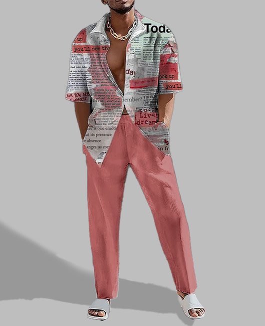 Letter Print Short Sleeve Shirt & Pant 2Pcs Set