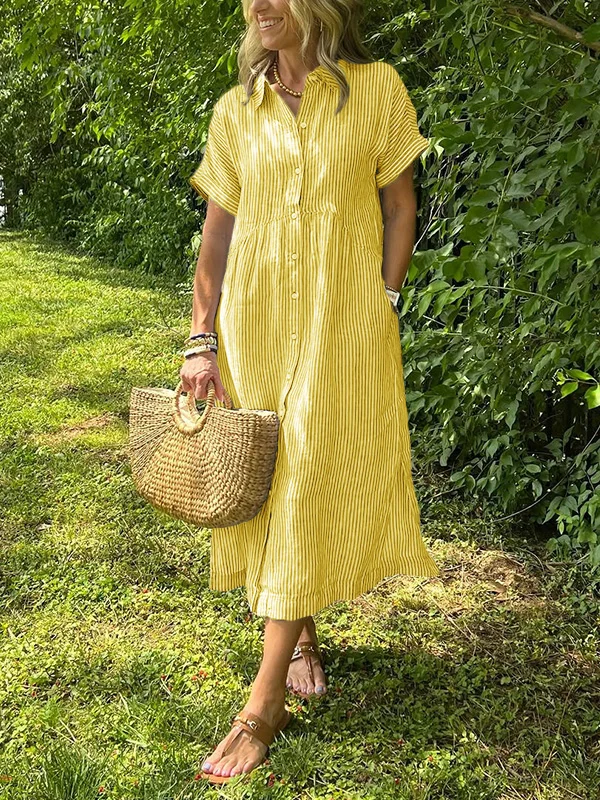 CLEARANCE🔥 Striped Lapel Button Down Shirt Dress