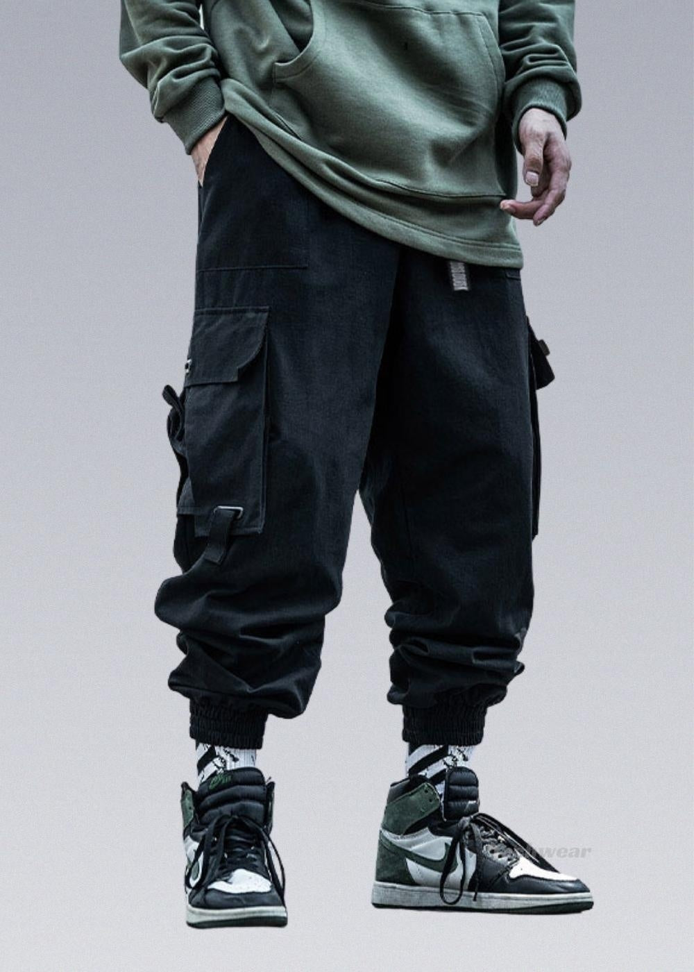 Black Stacked Cargo Pants JIYE HEAVY INDUSTRY techwear-x