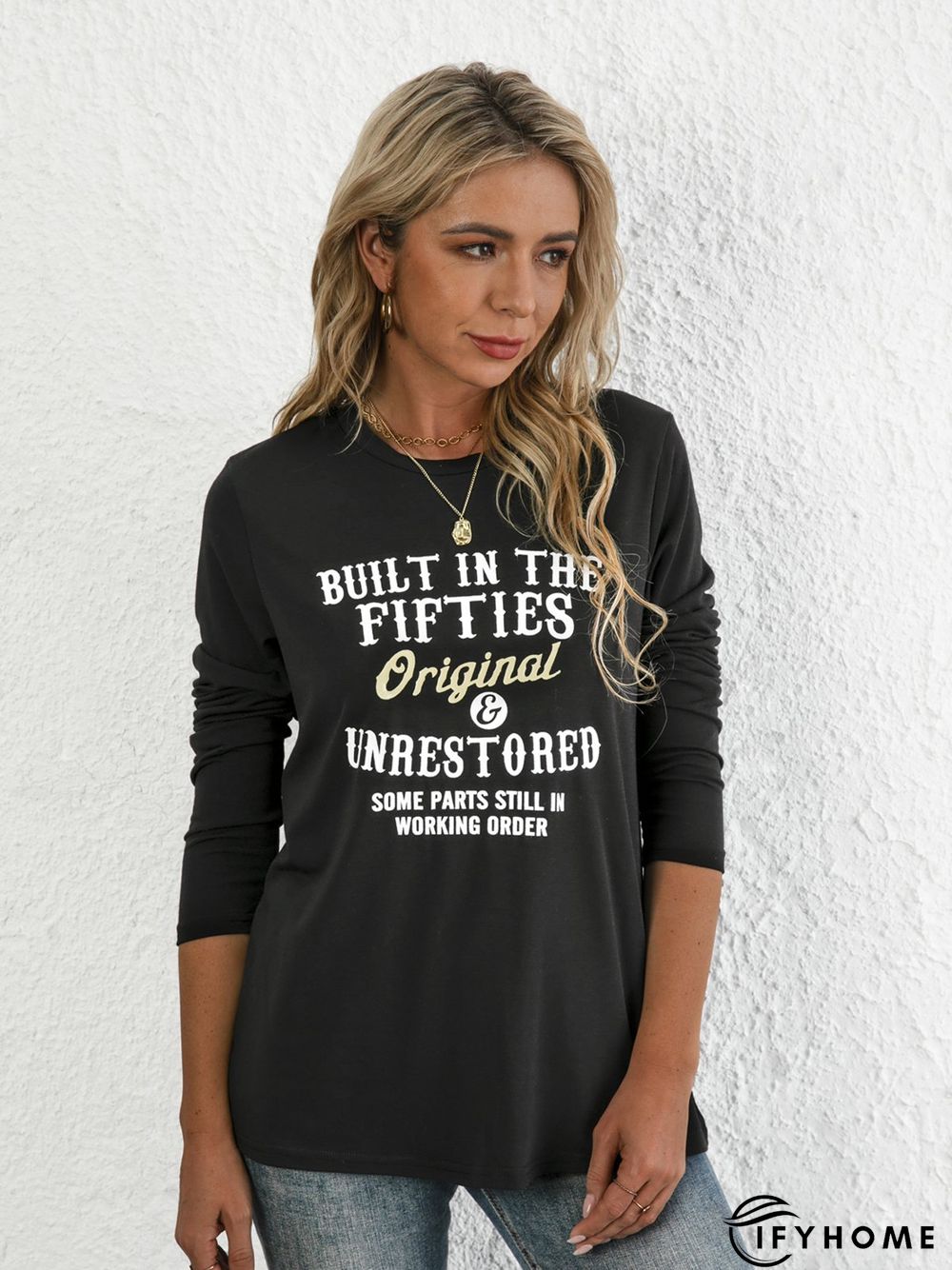 Casual Crew Neck Letter Long Sleeve T-shirt | IFYHOME