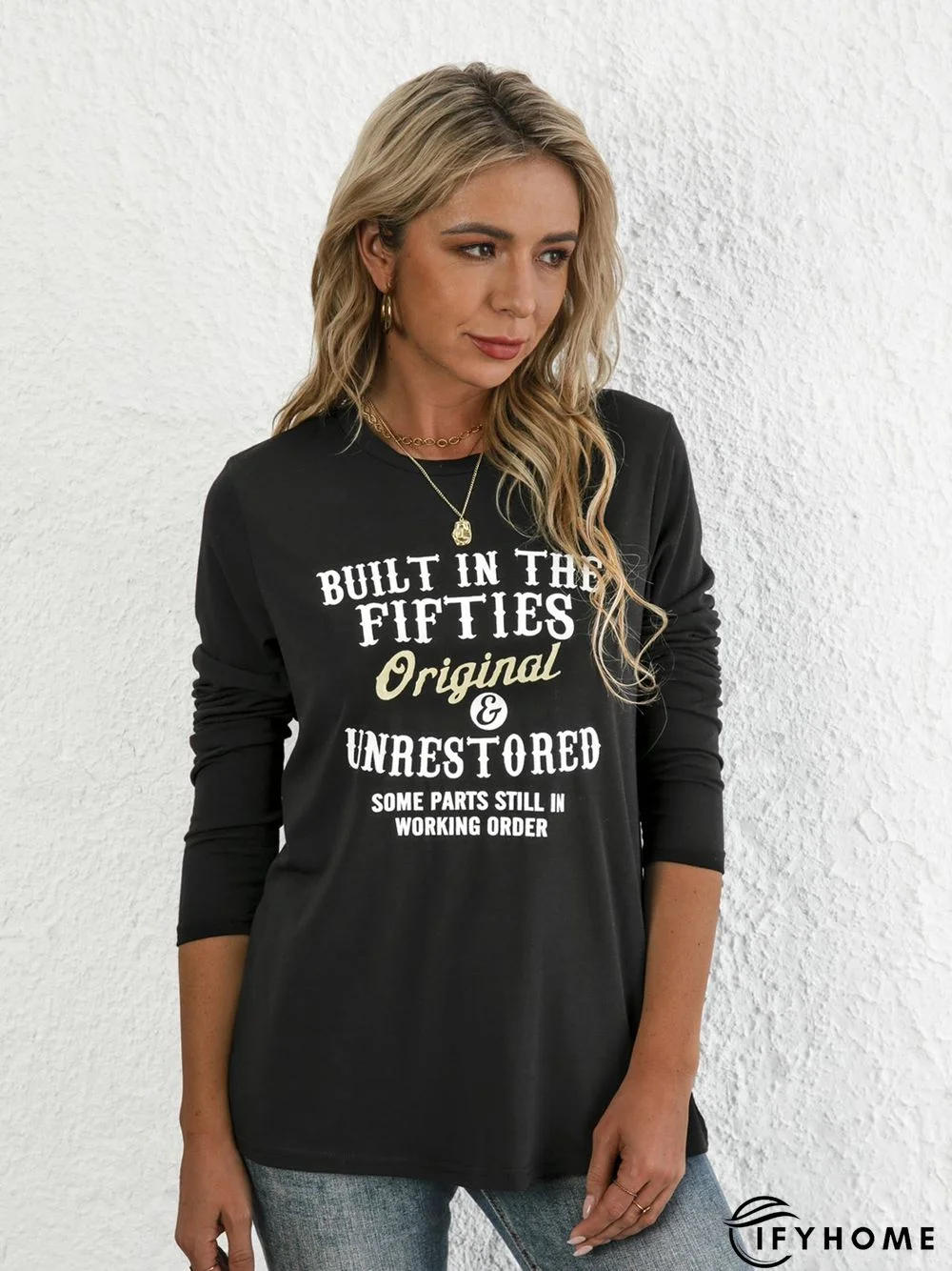 Casual Crew Neck Letter Long Sleeve T-shirt | IFYHOME