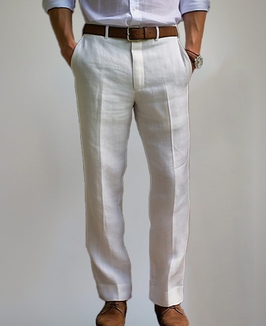 Solid Linen Slant Pocket Staight Leg Casual Pants