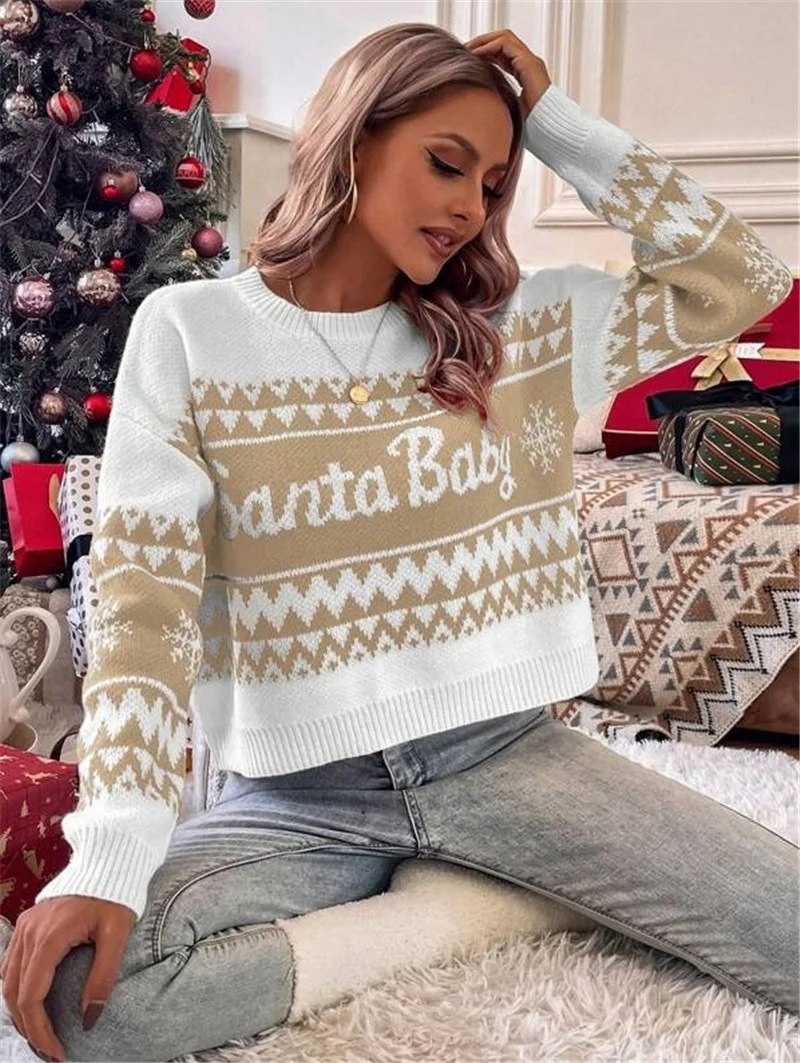 Athvotar Athvotar And Winter New Loose Simple Round Collar Knitted Knitted Christmas Sweater