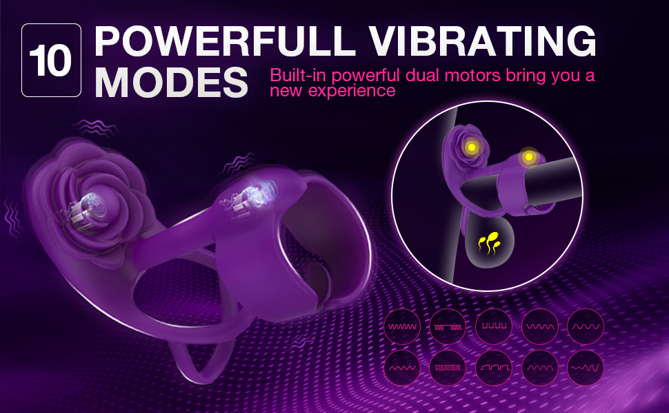 Rose Vibrating Cock Ring with Dual Motor Stimulator for Couples