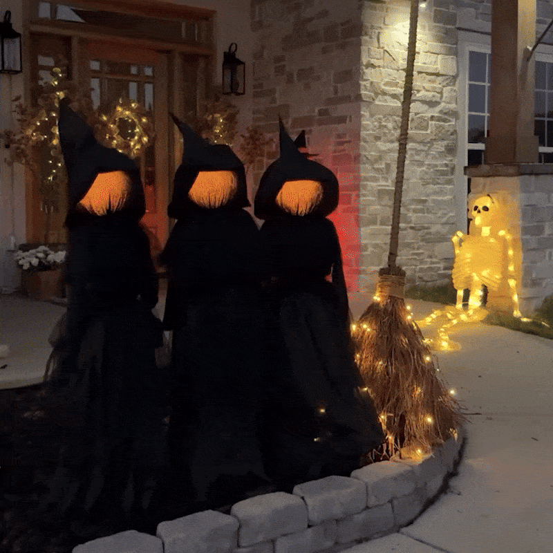 4.9 ft LED Halloween Black Witches with Hats Stakes (3 PCS)