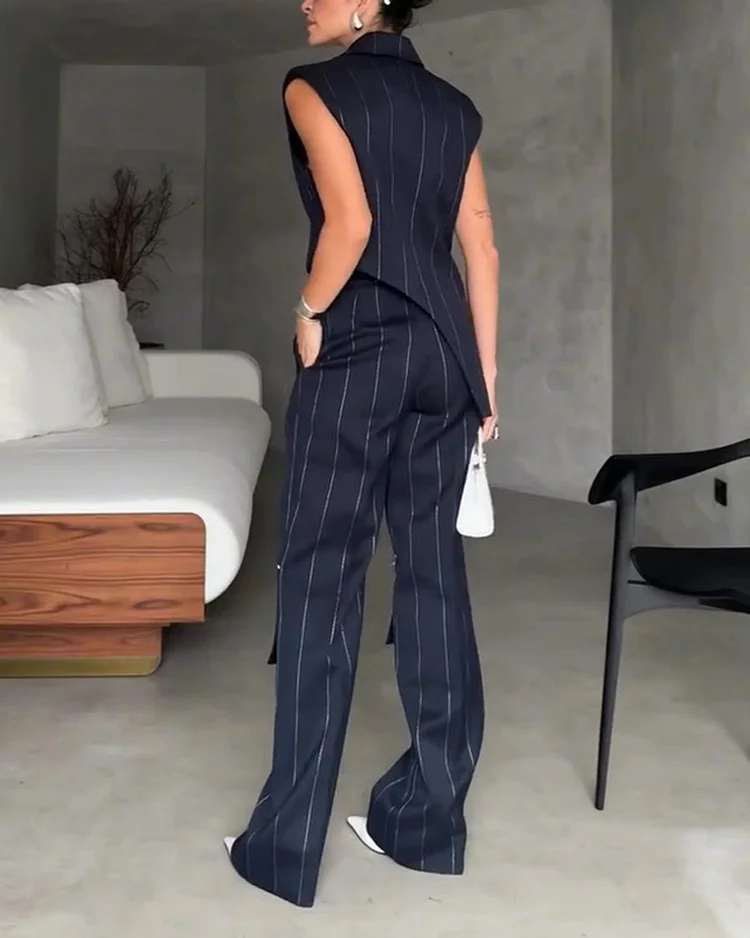 Women's solid color trousers and vest suit