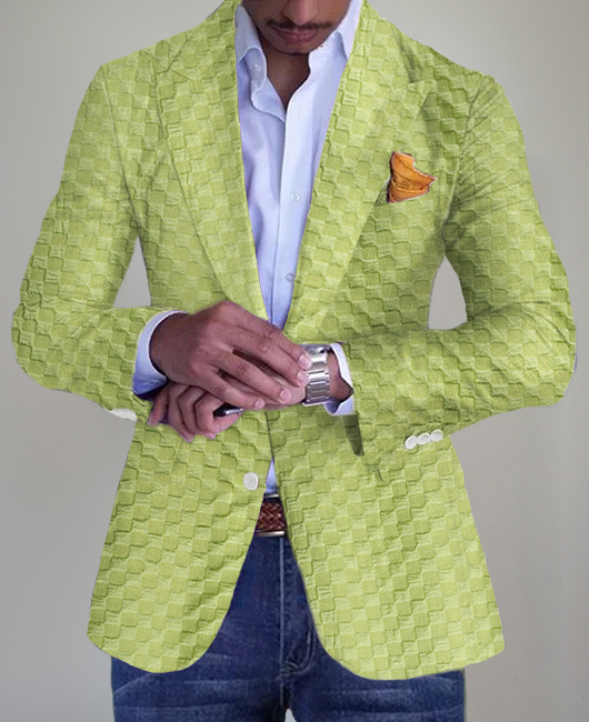 Business Checkerboard Jacquard Chest Pocket Button Blazer