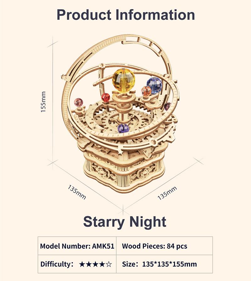 Wooden Starry Night Mechanical Music Box 3D Wooden Puzzle AMK51 8 Wooden Starry Night Mechanical Music Box 3D Wooden Puzzle AMK51 2