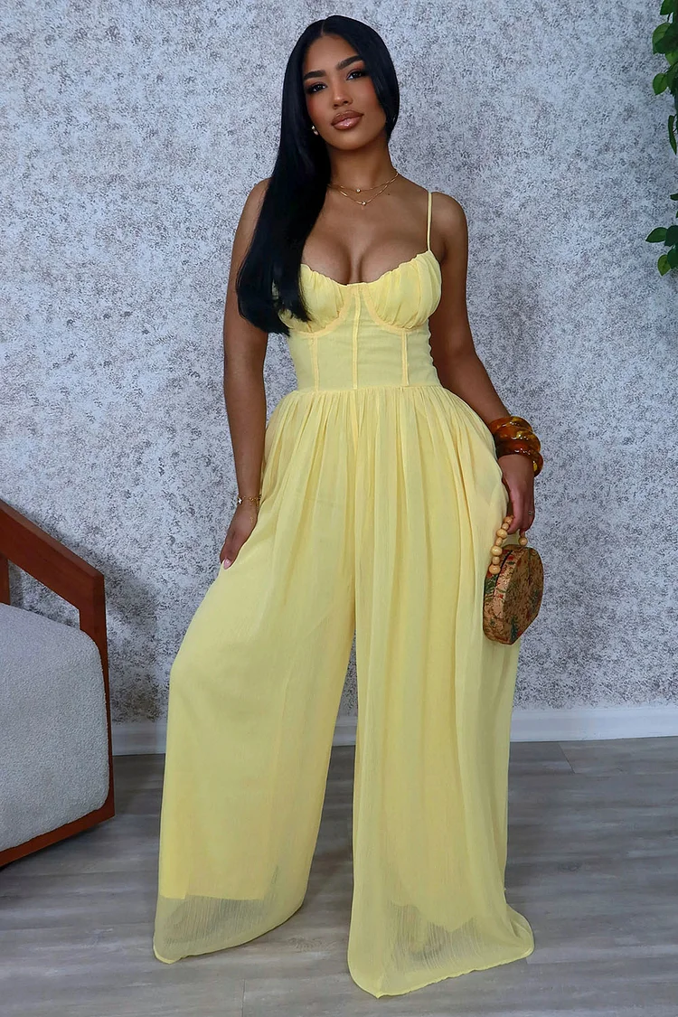 Corset Gathered Vacation Flowy Wide Leg Cami Jumpsuit-Orange [Pre Order]