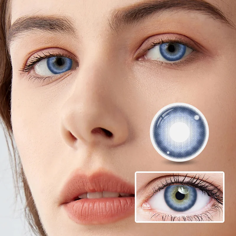 NEBULALENS Peach Custard Blue Yearly Prescription Colored Contacts NEBULALENS