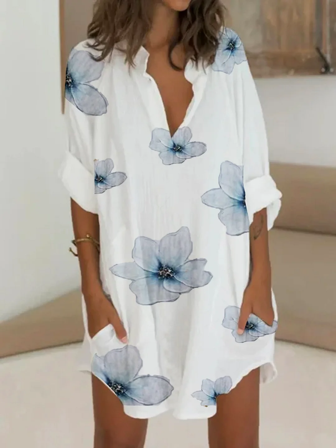 Floral Floral-Print Long Sleeve Simple Women Dress | EGEMISS
