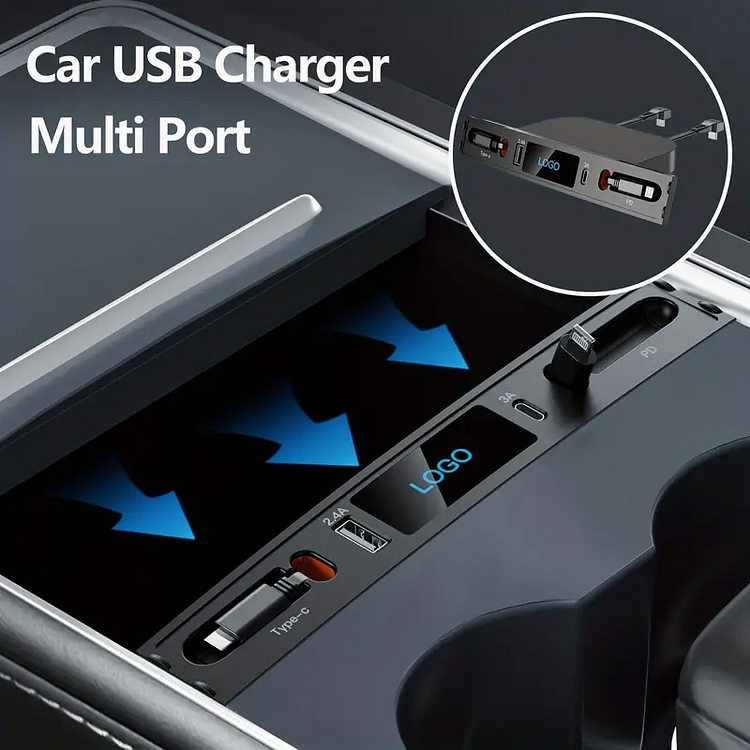 6-in-2 Tesla Model 3 Y USB Hub with Fast Charging - 27W Output