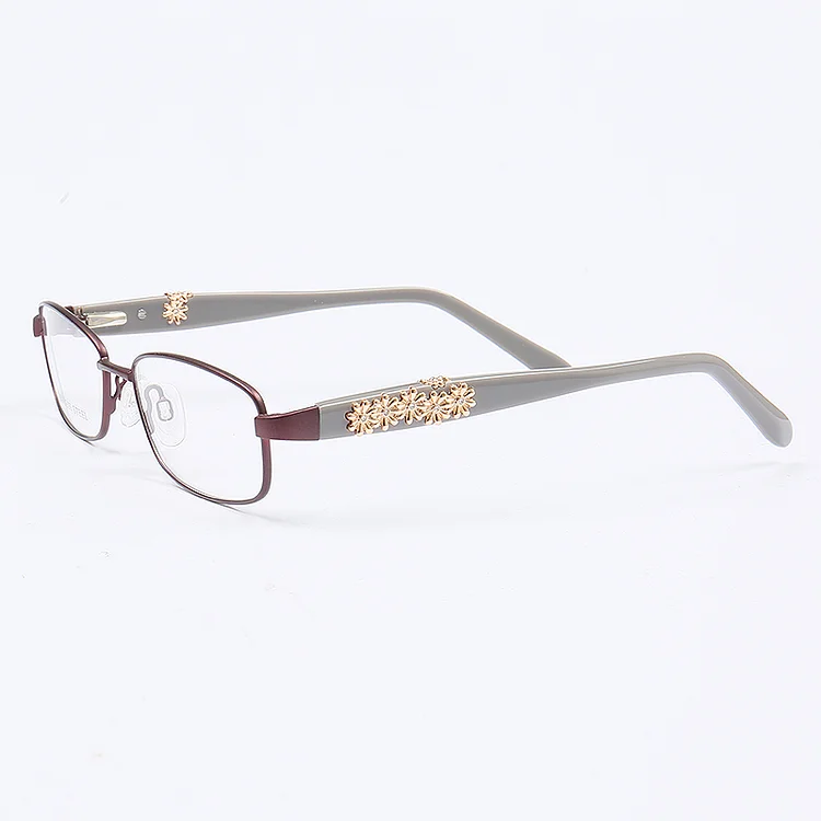 EAGWOO Stainless Steel Full Rim Optical Frame Designed Women Prescription Glasses Small Face Suitable Flower Decoration