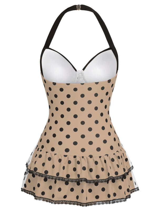 1940S HALTER POLKA DOTS BOW ONE-PIECE SWIMSUIT