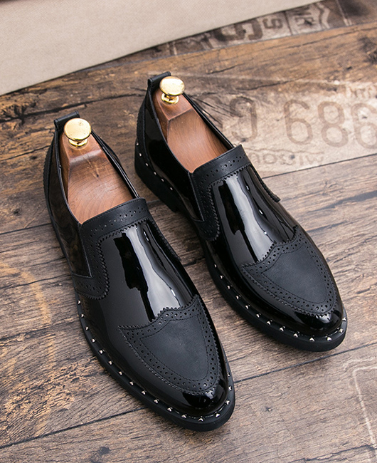 Business Pointed Toe Patent Leather Colorblock Loafer Shoes
