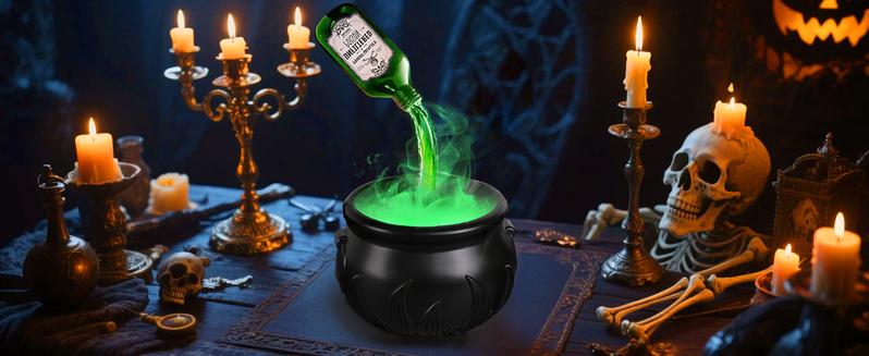 Product Introduction of Halloween Decorations Indoor - Cauldron Halloween Decor with Magic Floating Potion Bottles and Diffuser - Black Plastic Witches Bowl Hocus Pocus Party Decoration for Spooky Vintage Home Kitchen Table, Well Soon Gift 1