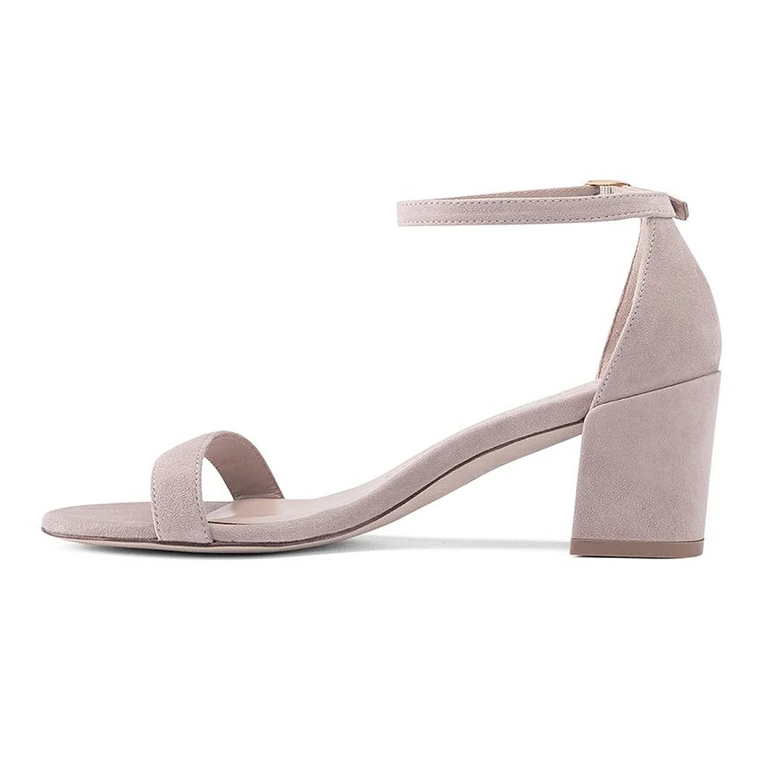 Fashion Open Round Toe Chunky Heel Buckle Ankle Strap Nude Sandals