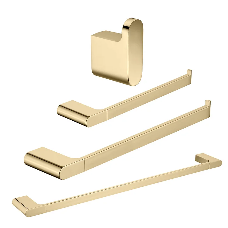 SFS-2002-GD 4-Piece Bath Hardware Set with 2 Towel Racks, Toilet Paper Holder and Towel Hook in Stainless Steel Brushed Gold