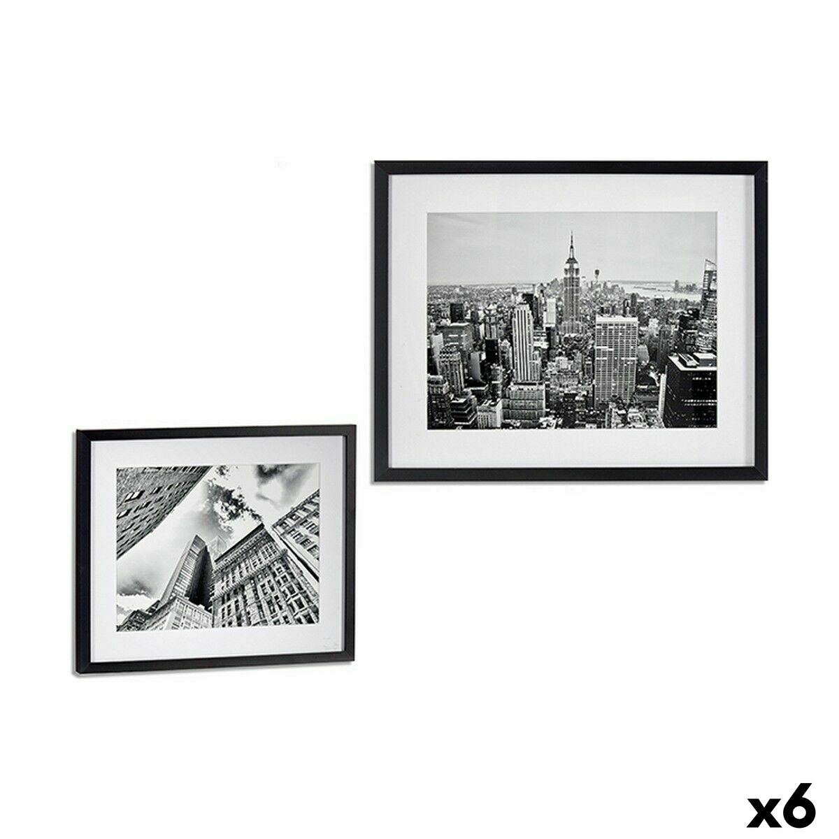 Painting Gift Decor Black Wood Glass Building 43 x 3 x 53 cm (6 Units)
