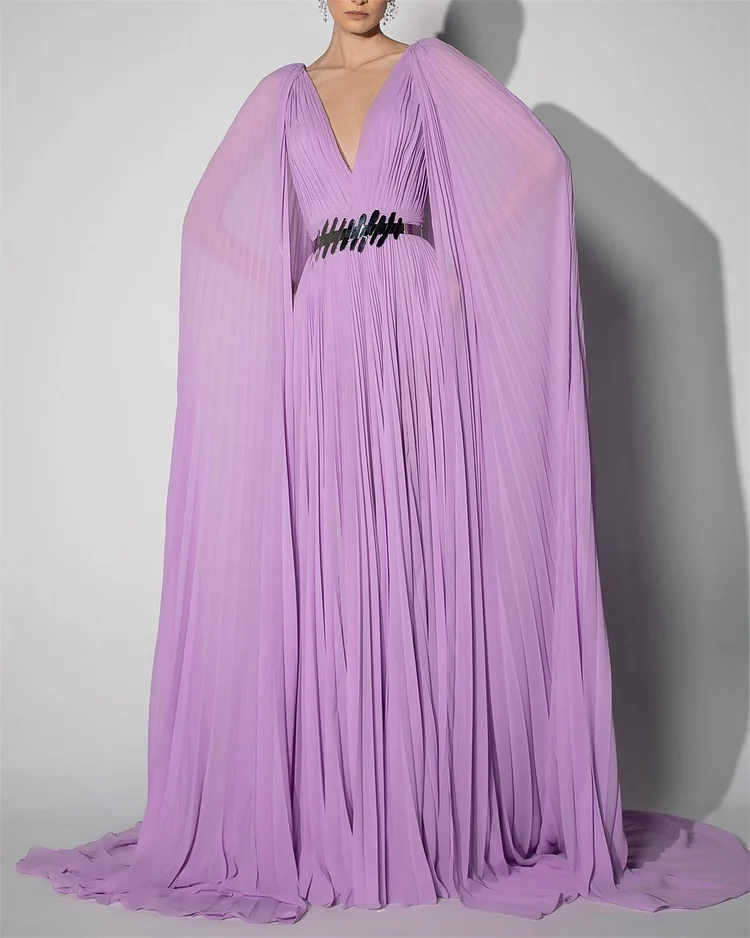 Women's Purple Shawl Evening Dress