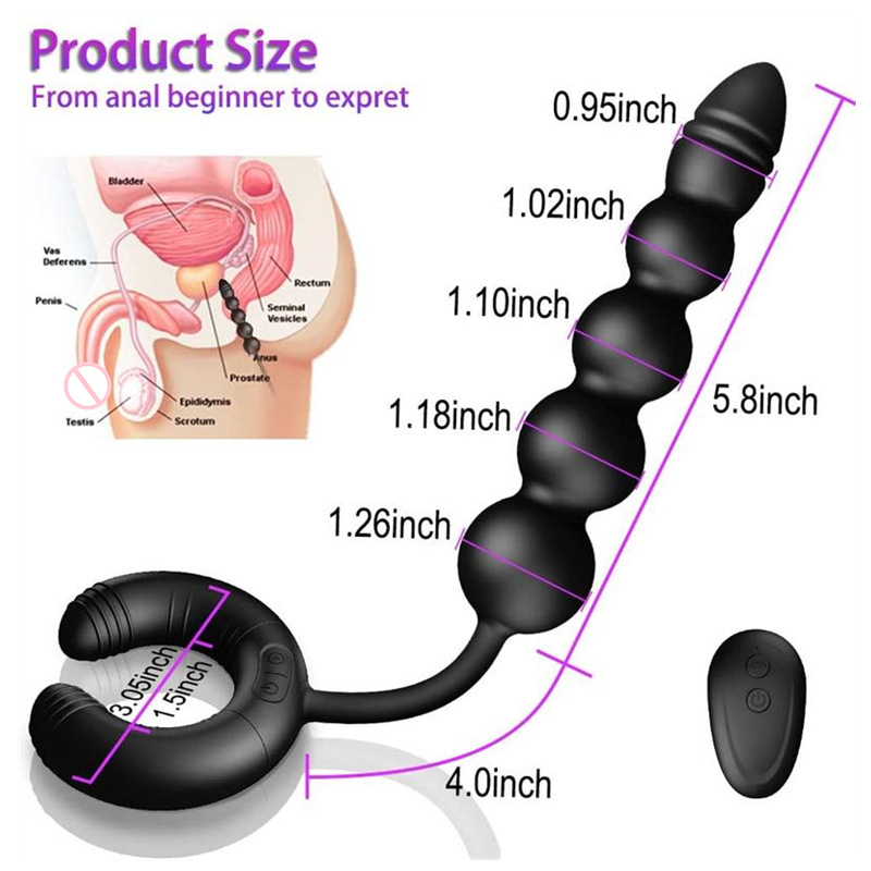 Advanced Prostate Massager with Vibrating Beads and Cock Ring for Couples