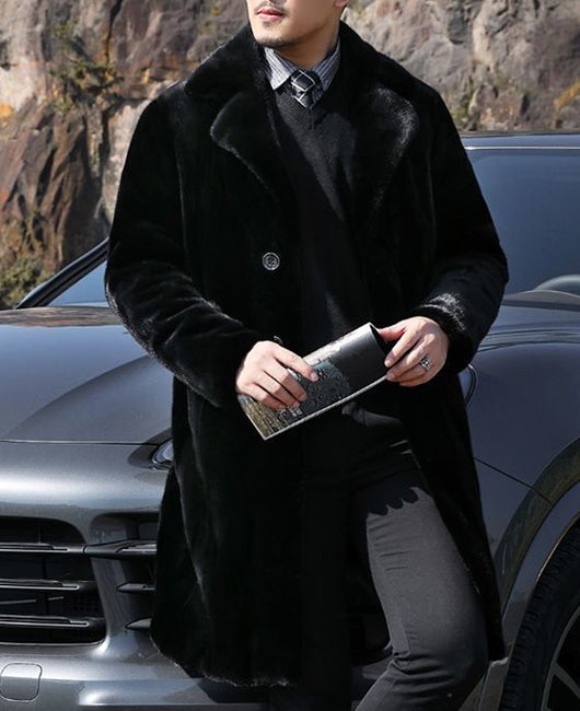 Men Luxury Lapel Fuzzy Overcoat