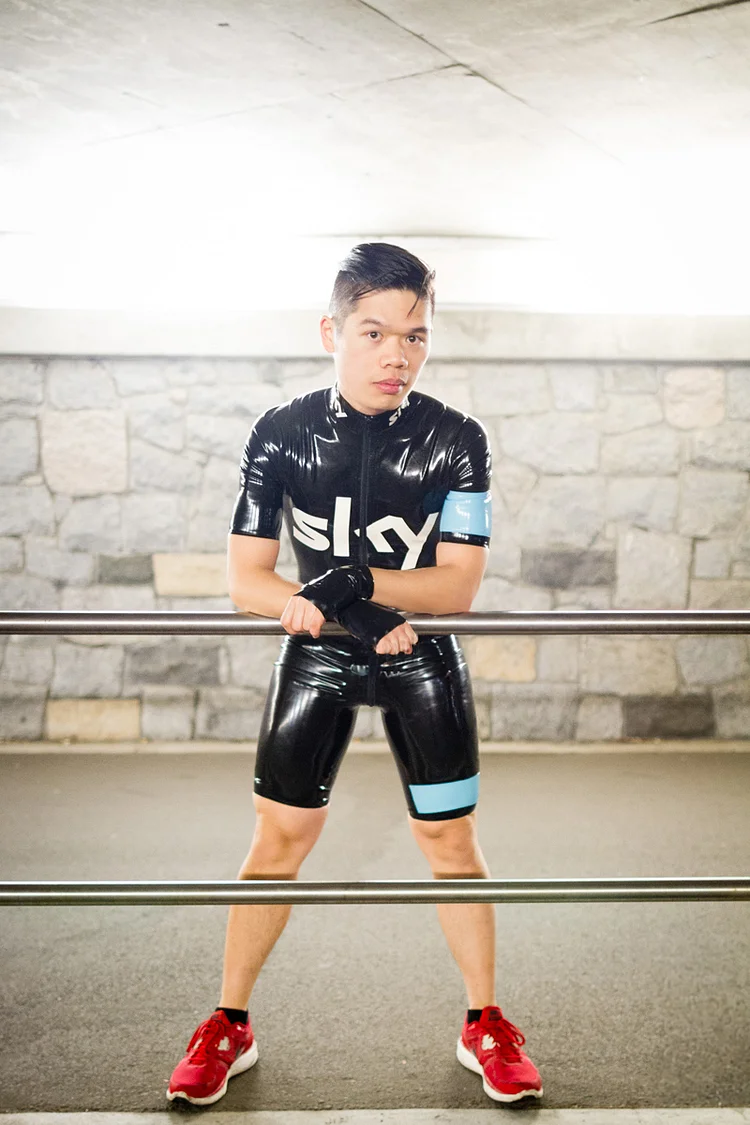 Men's Latex Bodysuits Short-Sleeved Latex Cycling Suit