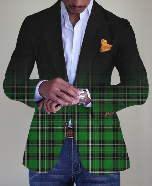 Business Gradient Plaid Single Breasted Turndown Collar Blazer