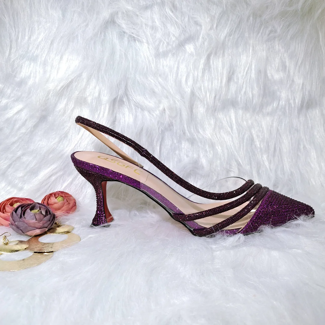 QSGFC 2022 comfortable streamline pointed shiny small diamond noble ladies shoelace bag party shoe bag friend party shoelace bag