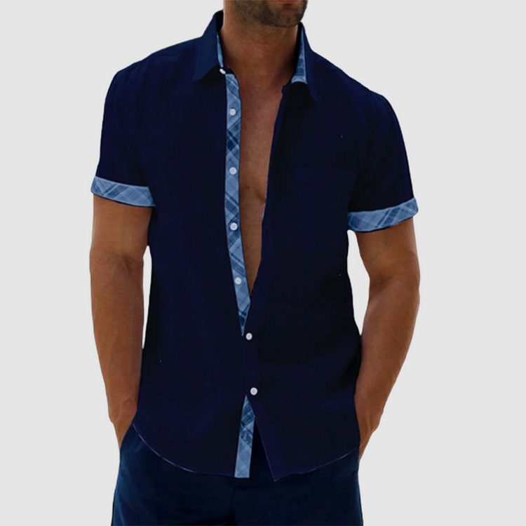 Men’s Casual Plaid Collar Button Summer Linen Shirt