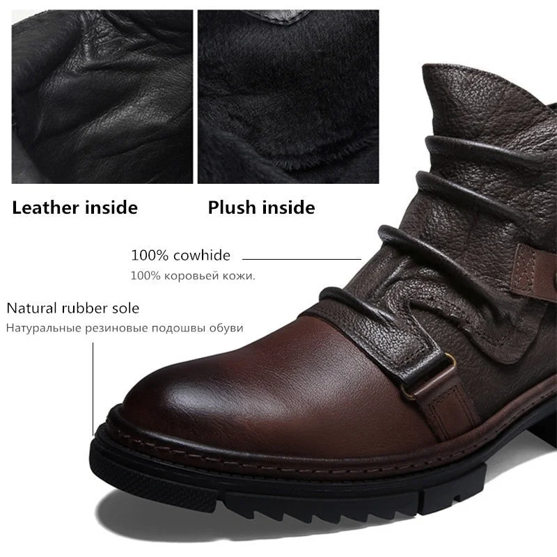 Retro Wrinkle 100% Genuine Leather Mens Chelsea Boots Original Designer Waterproof Ankle Boots Monk Strap Men Shoes Oxfords