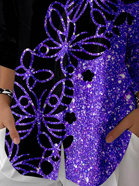 Women 3/4 Sleeve Shirt Collar Floral Printed Graphic Button Tops