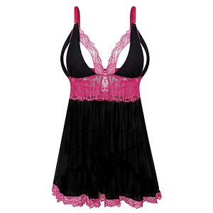 Women Plus Size Lingerie - Sexy Split Cup Lace Babydoll Sleepwear Chemise Set 2XL,3XL