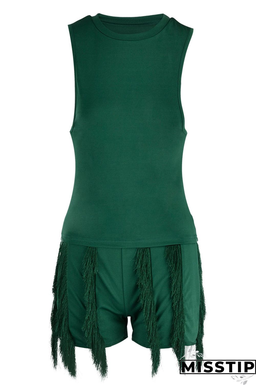 Peacock Blue Casual Solid Tassel Patchwork O Neck Sleeveless Two Pieces