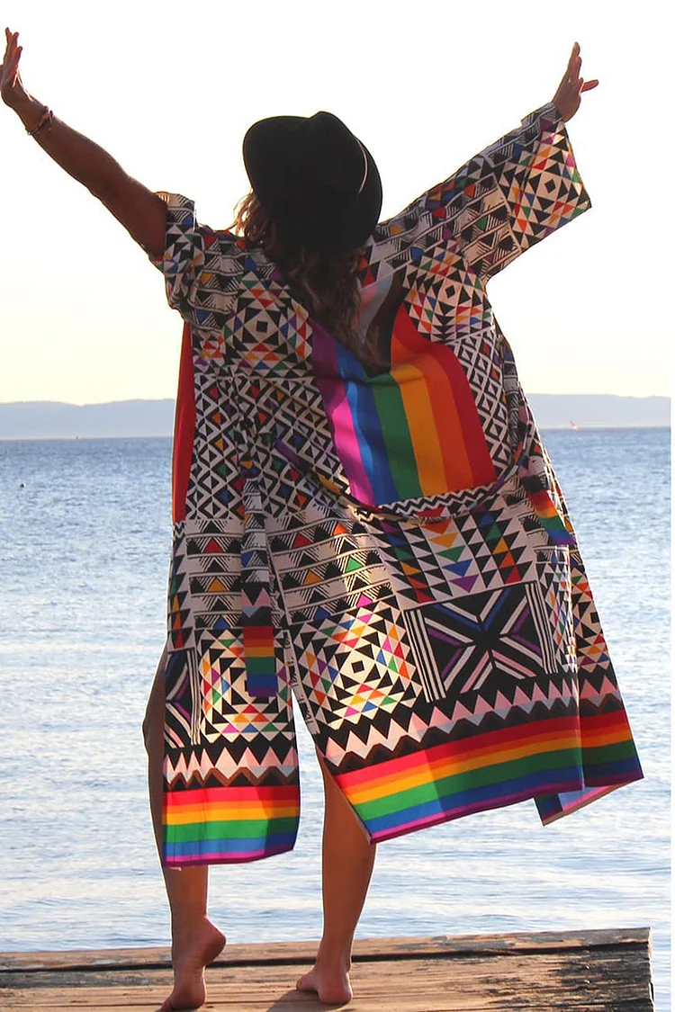 Ciciful Unisex Pride Flag Festival Rainbow Color Printing Kimono Robe