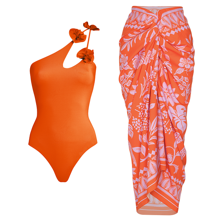 3D Flower One Piece Swimsuit and Sarong Flaxmaker 