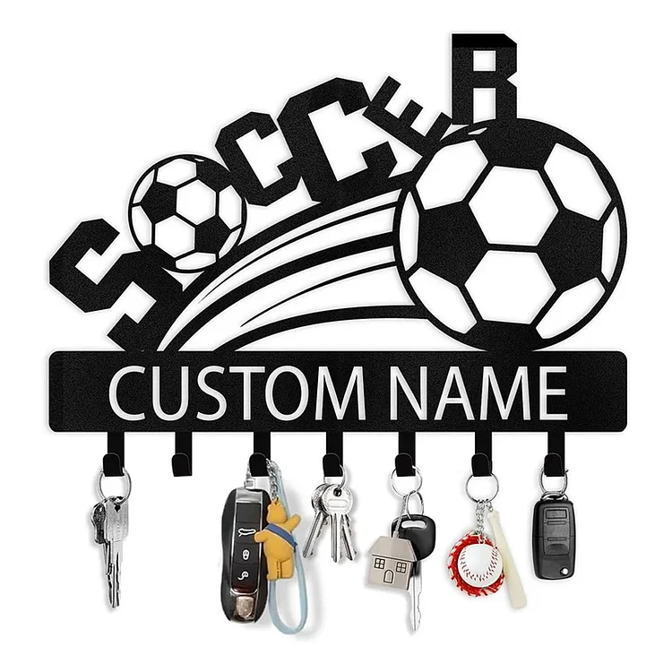 Personalized Key Holder Wall Mount, Soccer Theme Key Holder for Wall