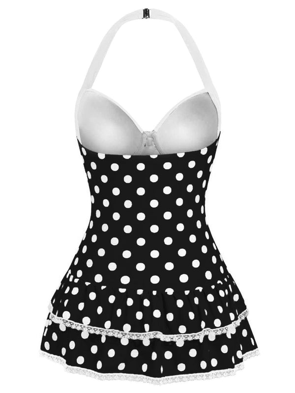 1940S HALTER POLKA DOTS BOW ONE-PIECE SWIMSUIT
