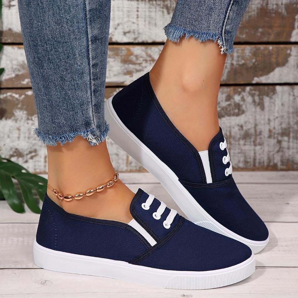 Women's Lightweight White Canvas Orthopaedic Walking Sneakers, Low-top Comfort Slip On Soft Sole Flat Shoes