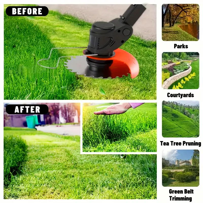 无线锂电池手持式割草机 - 便携式、多功能，轻松切割中小型草坪和花园 - 包括圆形链锯片、可充电锂电池、家庭使用、万圣节和圣诞节的完美礼物、割草机电池 9