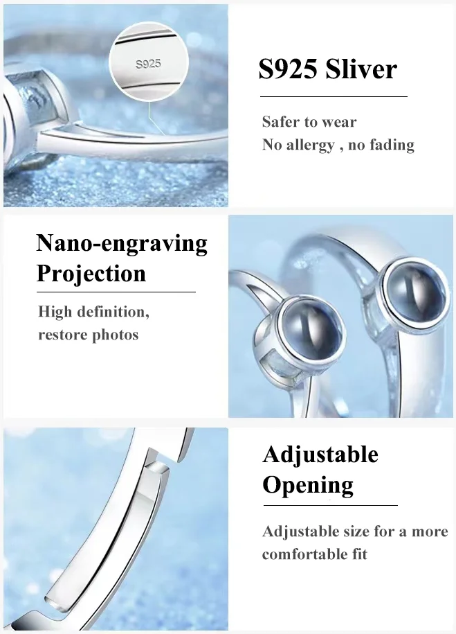 Projector Picture Custom Personalized Photo Couple Rings 925 Silver wetirmss