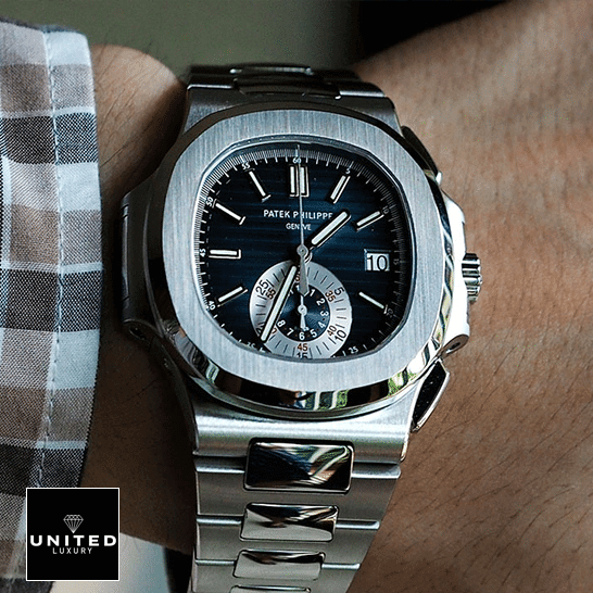 Patek Philippe 59801A-001 Nautilus Blue Dial Steel Replica on the man wrist